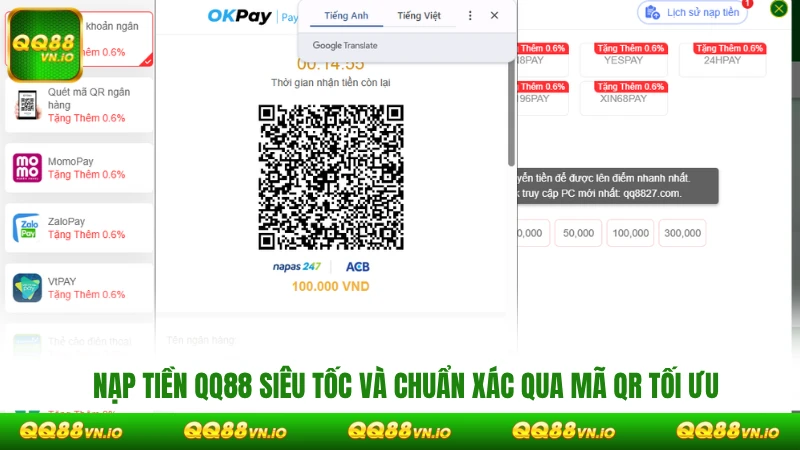 Nạp tiền QQ88 siêu tốc và chuẩn xác qua mã QR tối ưu